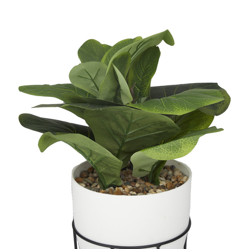 19.25'' Green Faux Pilea Plant in White Metal Pot