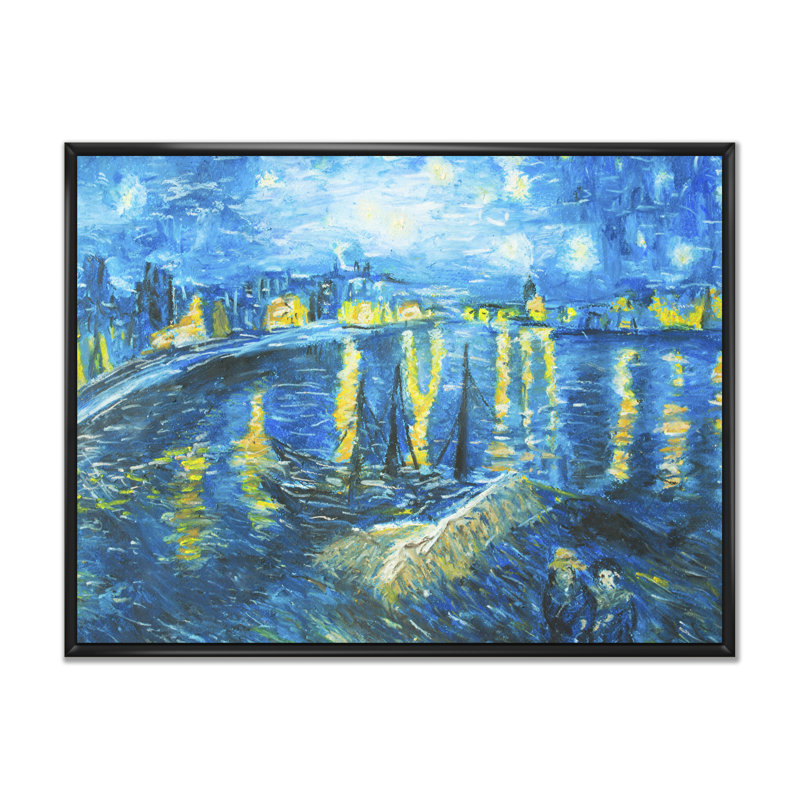 Van Gogh Style - peinture sur toile, H 12 po x l 20 po x P 1 po, Cadre flottant noir