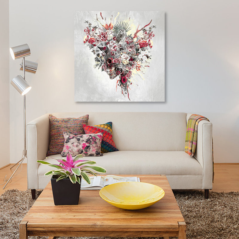 «Floral Skull Series», impression sur toile, H 48 po x l 48 po x P 1,5 po, Toile tendue, Pas de tapis