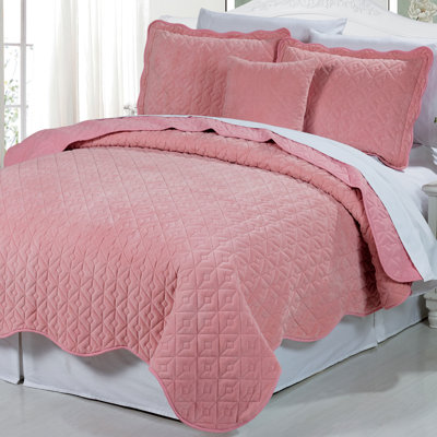 Polyester Solid Colour Coverlet with Pillow Shams