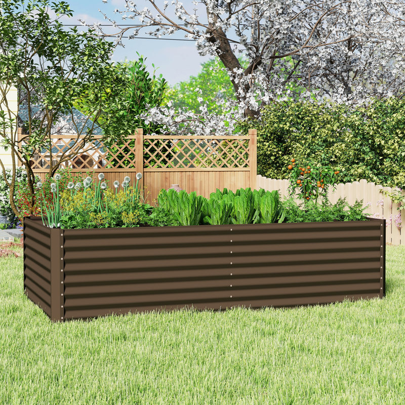 Sacia Metal Outdoor Raised Garden Bed, 23.62" H x 94.49" W x 47.25" D, Brown