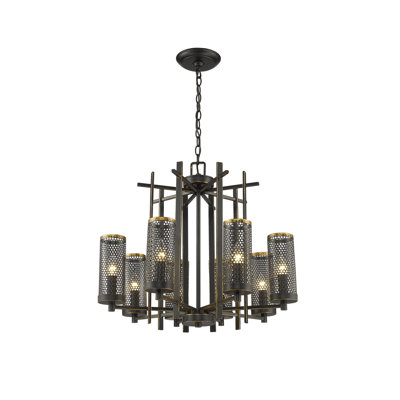 8-Light Black Metal Chandelier With Shades