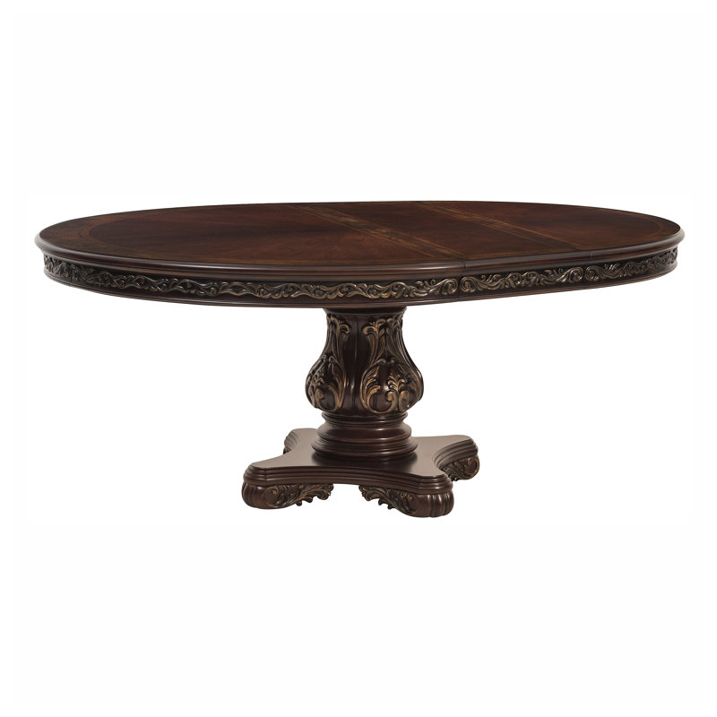 Table de salle à manger extensible traditionnelle avec finition cerisier et inclinaison dorée - Sièges 6