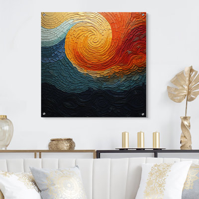 Teal orange Op Art Rhythmic Illusion III - art mural acrylique Op Art pour le salon