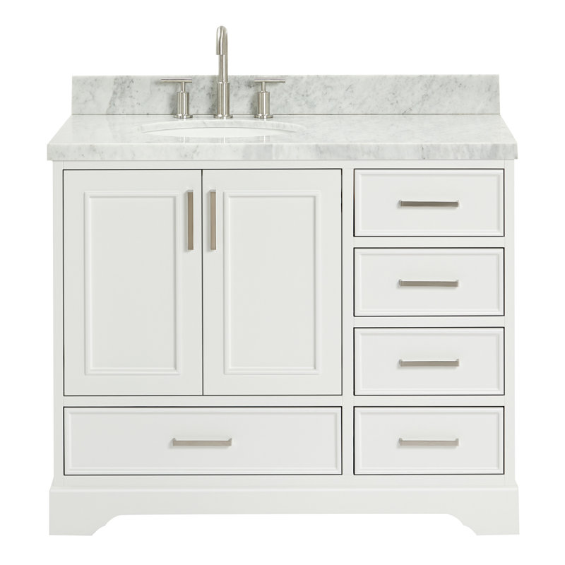 43'' Single Bathroom Vanity with Carrara Marble Top, White