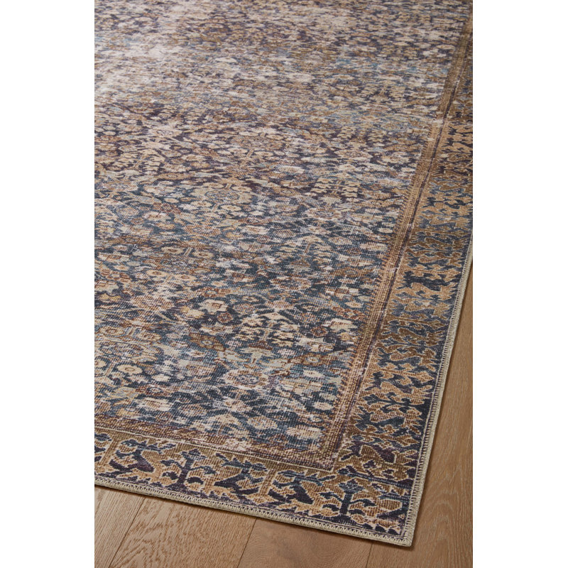 Georgie Denim and Spice Floral Wool Runner Rug