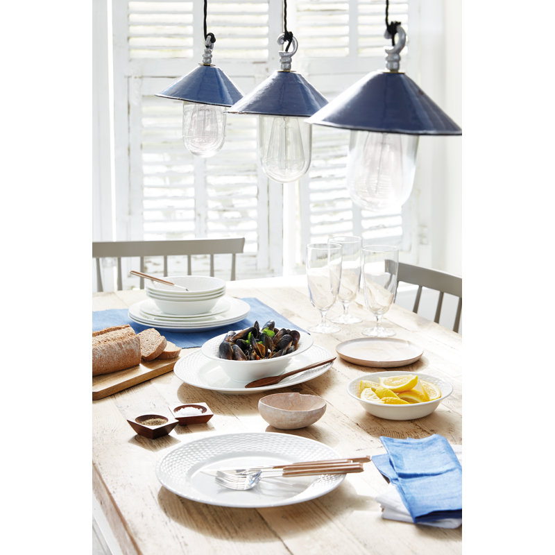 Nantucket White Porcelain 16-Piece Dinnerware Set with Textured Accent
