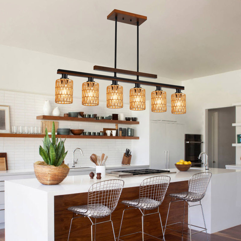 Luminaire suspendu pour îlot de cuisine 6 lumières noir mat Achazia