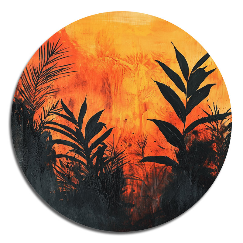 The Fiery Expressionism Tropical Forest I - Traditional Orange, reproduction d'art en métal, H 16 po x l 16 po