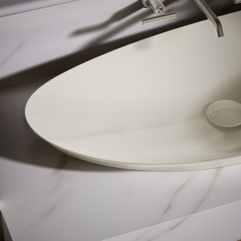 Veil Trough Fireclay Specialty Vessel Bathroom Sink, Biscuit