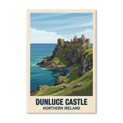 Dunluce Castle, Northern Ireland - Romantic Coastal Castle Travel Poster. Giclee Print On Wrapped Canvas. Wall Art, Home Decor - Castles & Palaces, Northern Ireland - Wrapped Canvas Print