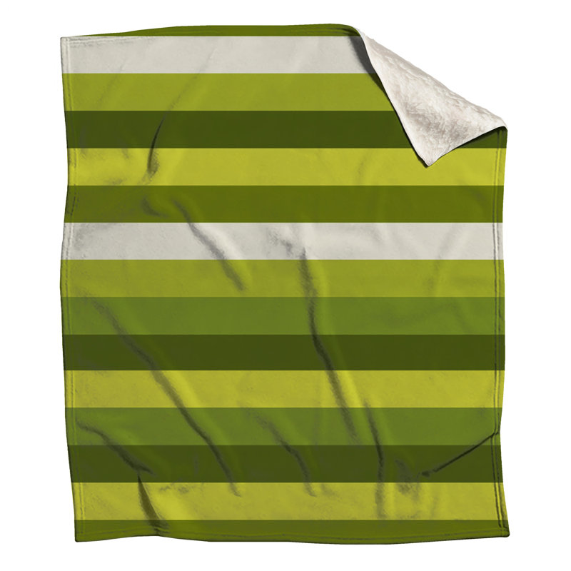 Green Stripes Fleece Throw Blanket - Pattern Throws for Sofas or Beds, 50in W x 60in H