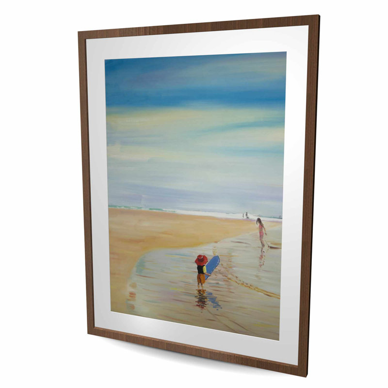 Children at the Beach - Coastal Contemporary, reproduction encadrée