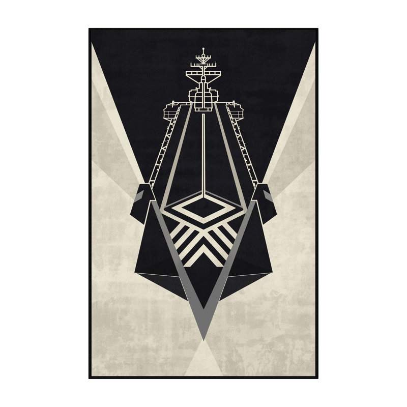 Machine Washable Vehicles And Transportation Aircraft Carrier Ship Modern Geometric Rug in Beige – Black Binding, 7x9
