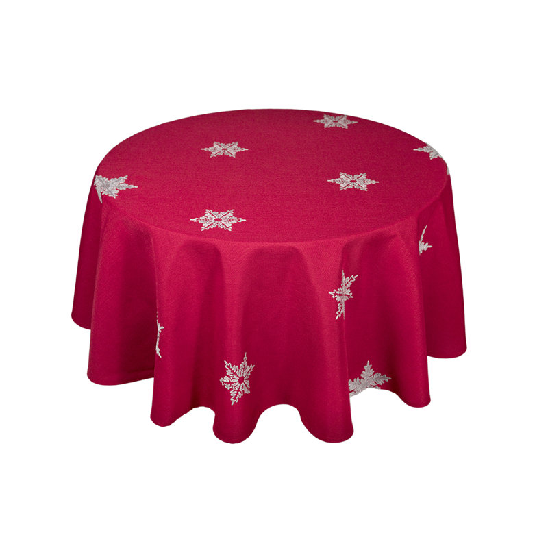 Snowflake Embroidered Christmas Round Tablecloth, Red