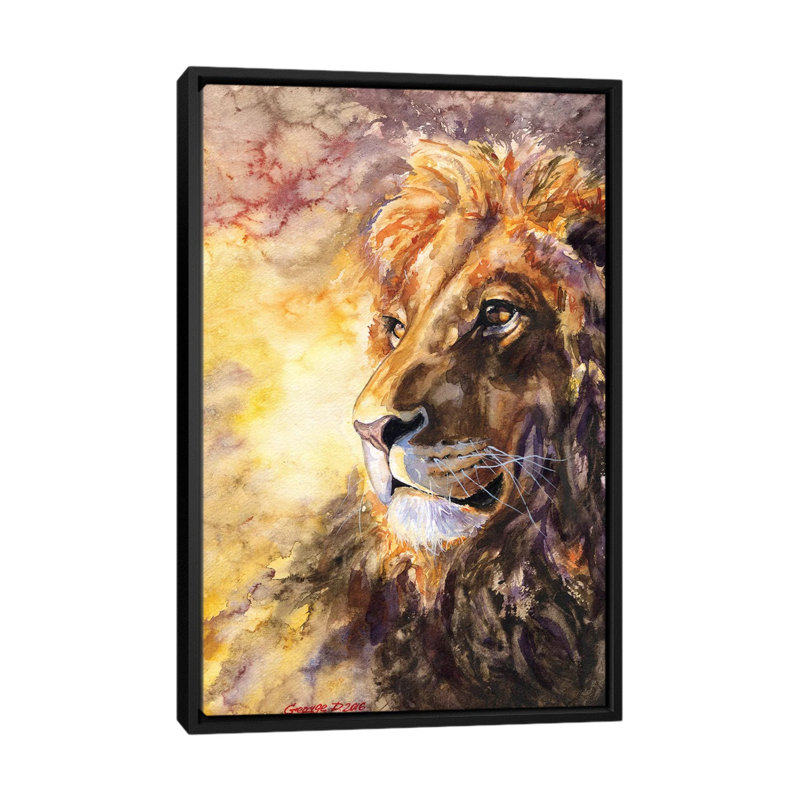 Lion I, reproduction sur toile, H 26 po x l 18 po x P 1,5 po, Toile avec cadre noir, Pas de tapis