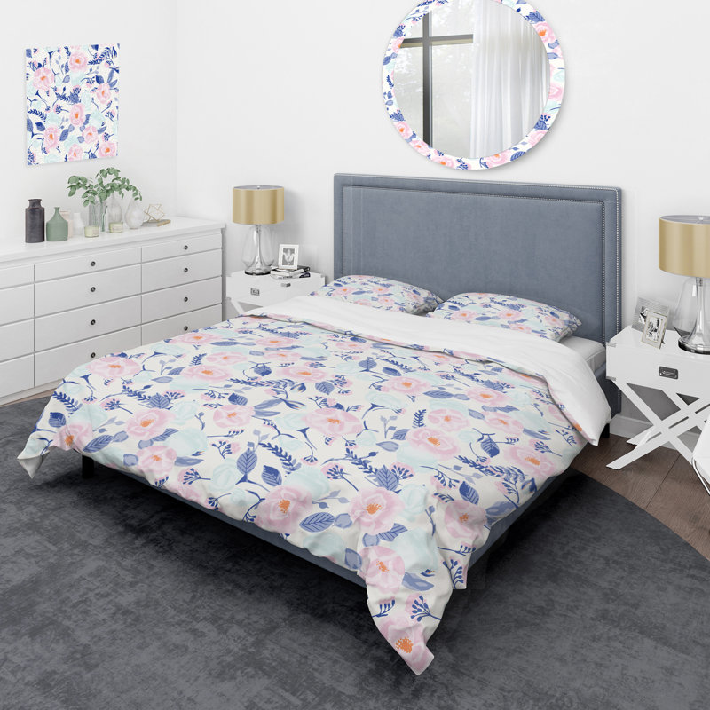 Style de fleurs rétro - ensemble de housse de couette floral - microfibre de polyester