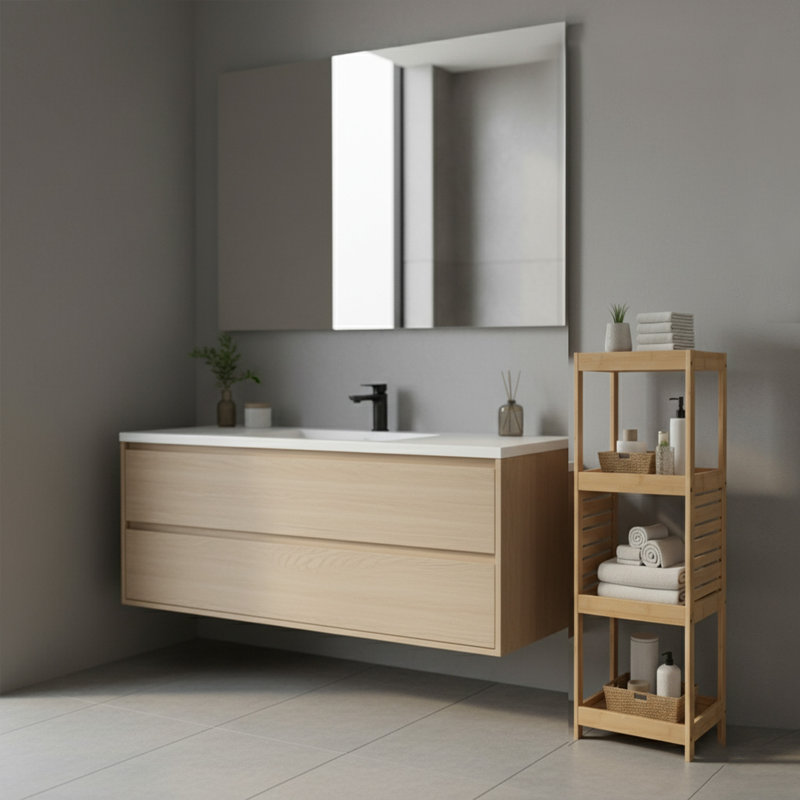 Open-Shelf Storage Unit with Vented Design, Natural - Trinidad Collection