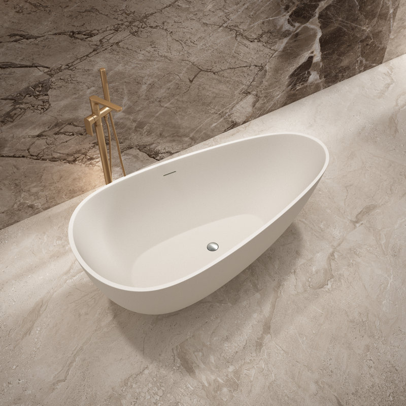 Baignoire de trempage autoportante 67 po. X 33 po. Avec drain central, drain chromé, trop-plein à fente