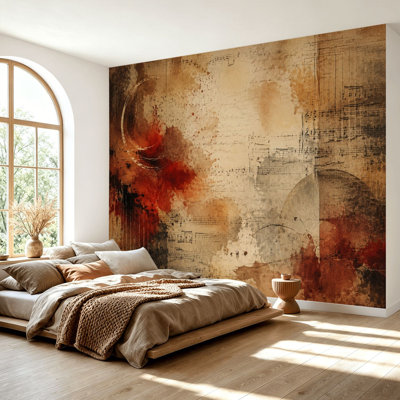 Wall Mural Peel and Stick Wallpaper Abstract Musical Notes Grunge Art Warm Earth Tones Self-Adhesive Removable Contact Paper Wall Decor for Living Room Bedroom 69"H x 96"W