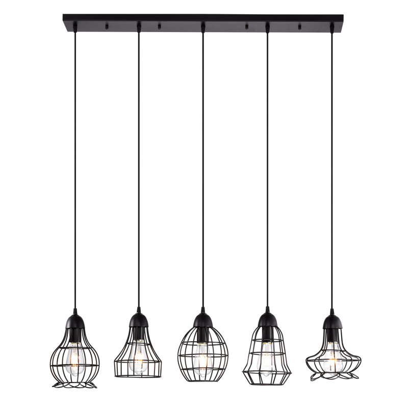 Luminaire suspendu 5 lumières B, Noir, Noir