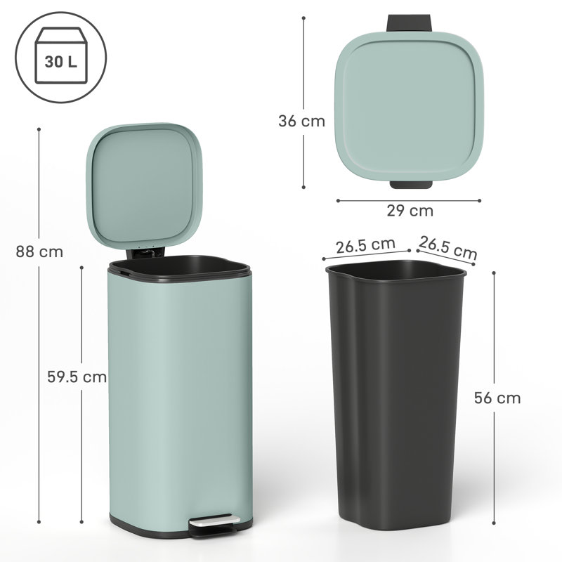 HOMCOM 30L Kitchen Bin with Lid Compact Pedal Bin Soft-Close, Green