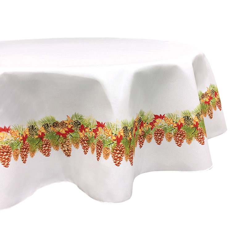 Orissa Floral Round Christmas Tablecloth, Christmas Hanging Pinecones Garland, 60" L x 60" W