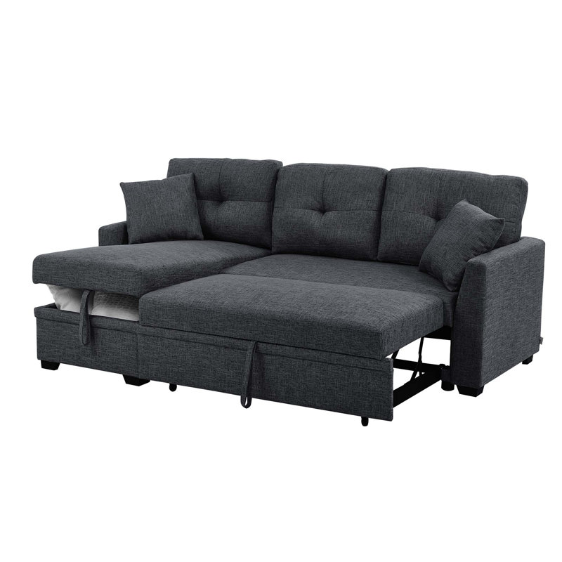 Canapé-lit modulaire moderne en L escamotable avec méridienne de rangement, Gris, 34" H x 76.5" W x 50" D