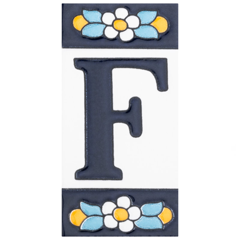 Sevillano 2.13" x 4.38" Ceramic Floral Address Letter Wall Tile in White/Blue