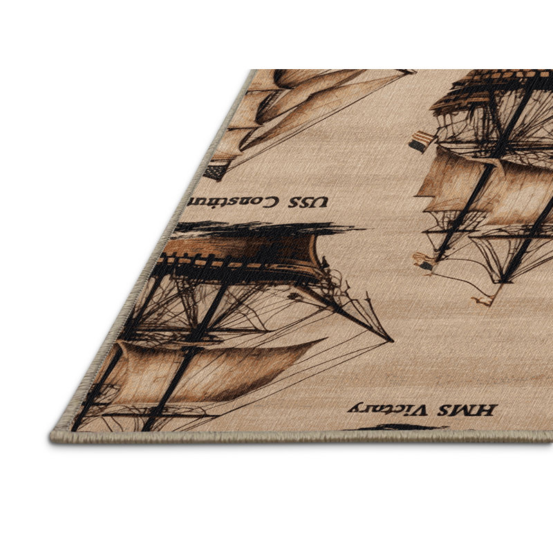 Washable Famous ships Nautical Area Rug, Rectangle 6' x 9'