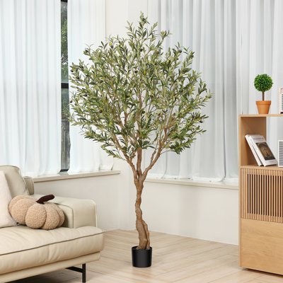 Adcock 7ft Faux Olive Tree in Pot, Artificial Olive Plants for Home & Office, Potted Olive for Decor