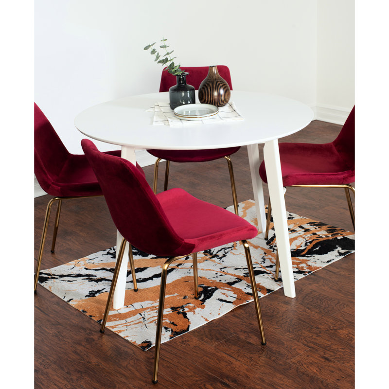 5 ensembles de salle à manger - table ronde blanche et 4 chaises avec support de style contemporain, Jaune