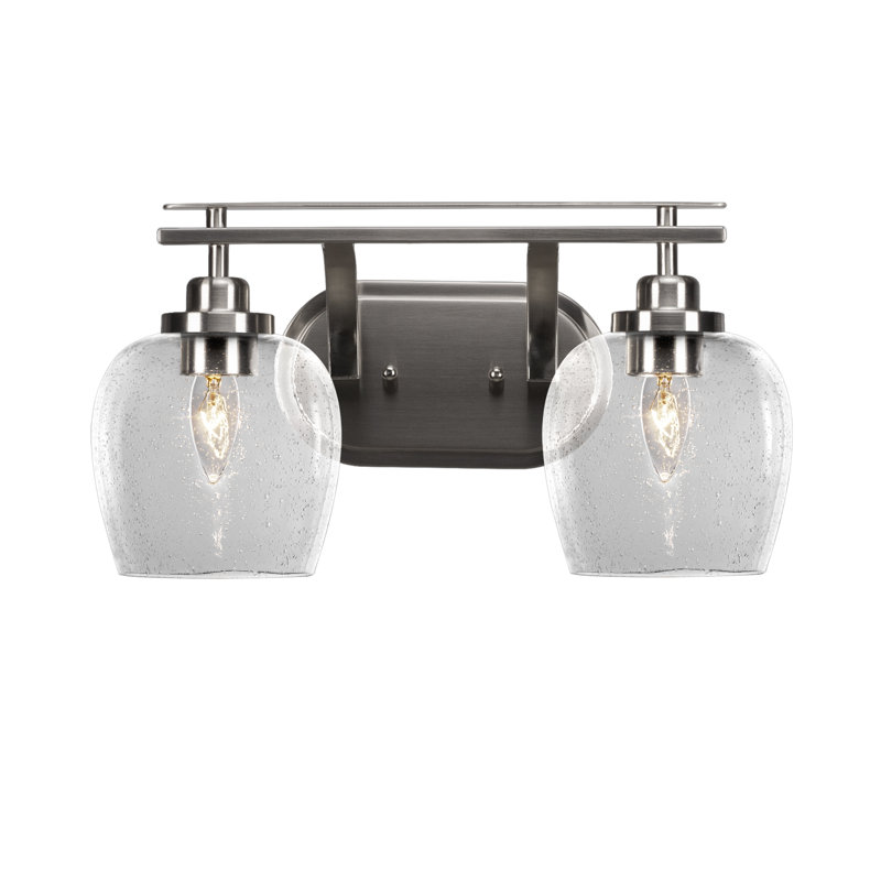 Barre d'éclairage de salle de bain 2 lumières Alirra avec verre de 6 po, Nickel brossé, Clair