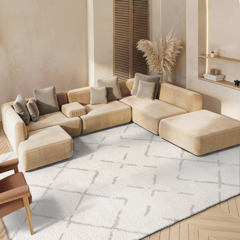 Angelka Performance Rug, Beige/Ivory, Rectangle 8' x 10'