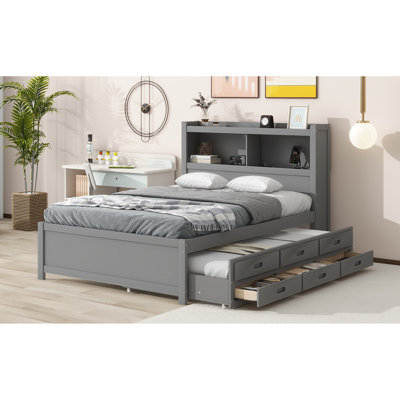 Lits doubles modernes avec rangement, plateforme en bois de pin avec lit gigogne