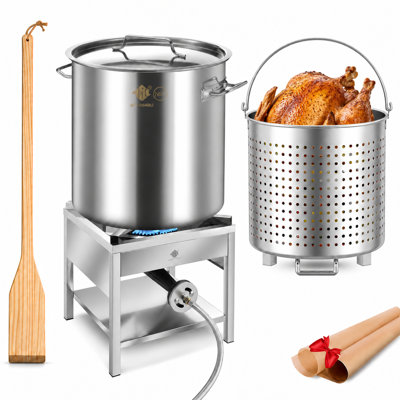 ARC 100QT Stainless Steel Seafood Pot,200K BTU Propane Burner,36" Wood Mixing Paddle for Outdoor Deep Fryer-Turkey Fryer Crab Crawfish Shrimp Lobster