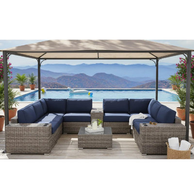 Fully Assembled 12-Piece Outdoor Wicker Sectional Set with Sunbrella Cushions and Glass-Top Table