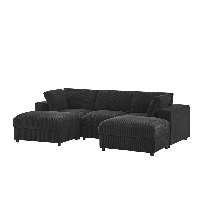 Canapé modulaire en velours côtelé Brookgates, Velours côtelé noir