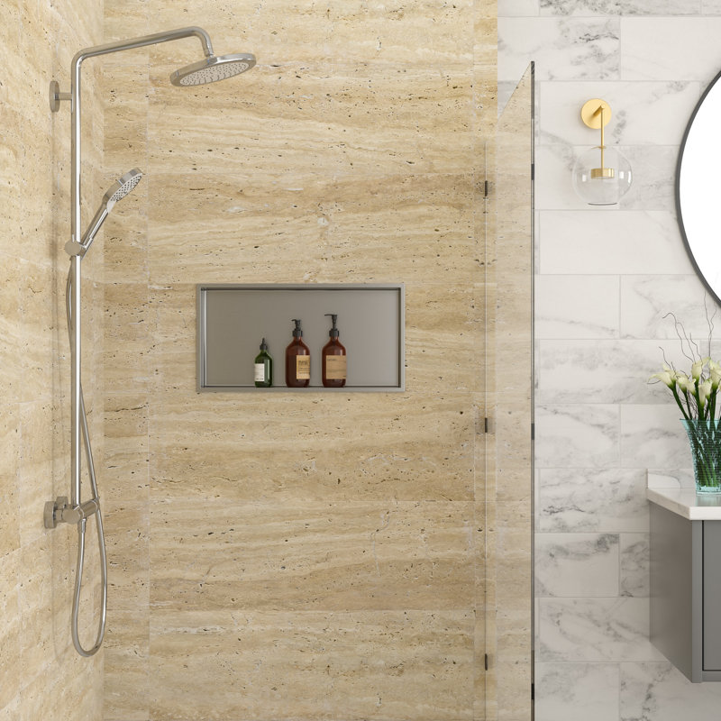 Niche encastrée rectangulaire de salle de bain en acier inoxydable l 24 po x H 12 po Niche No Tile, Brossé