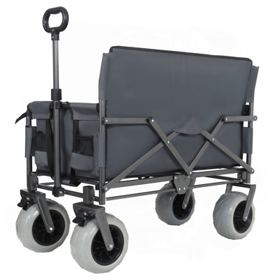 3-In-1 Folding Wagon With Bench Seat – 500Lbs Capacity, 9"X4" Beach Tires For Camping & Beach, Gray