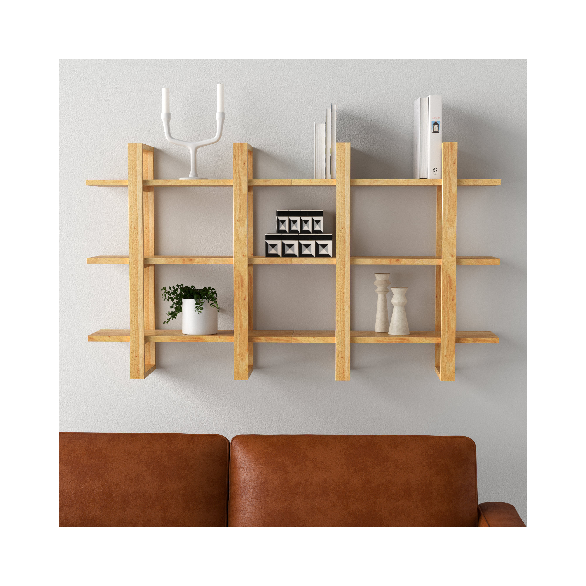 Matte White Solid Wood Floating Shelf with Adjusta 2 Piece Solid Wood Floating Shelf, Natural