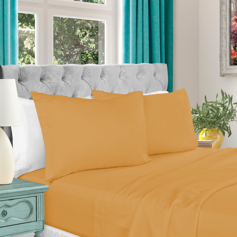 Blue Nile Mills 1000 Thread Count Standard Cotton Sheet Set, Gold, Olympic queen