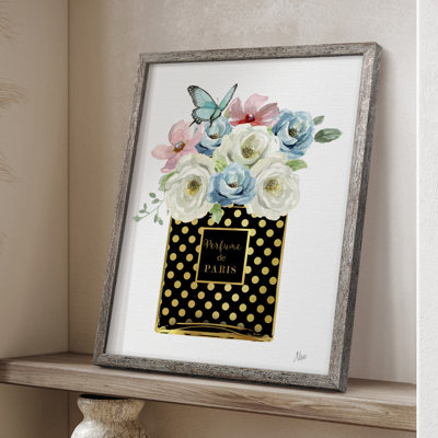 Impression encadrée de parfum floral à pois - bois massif 48558