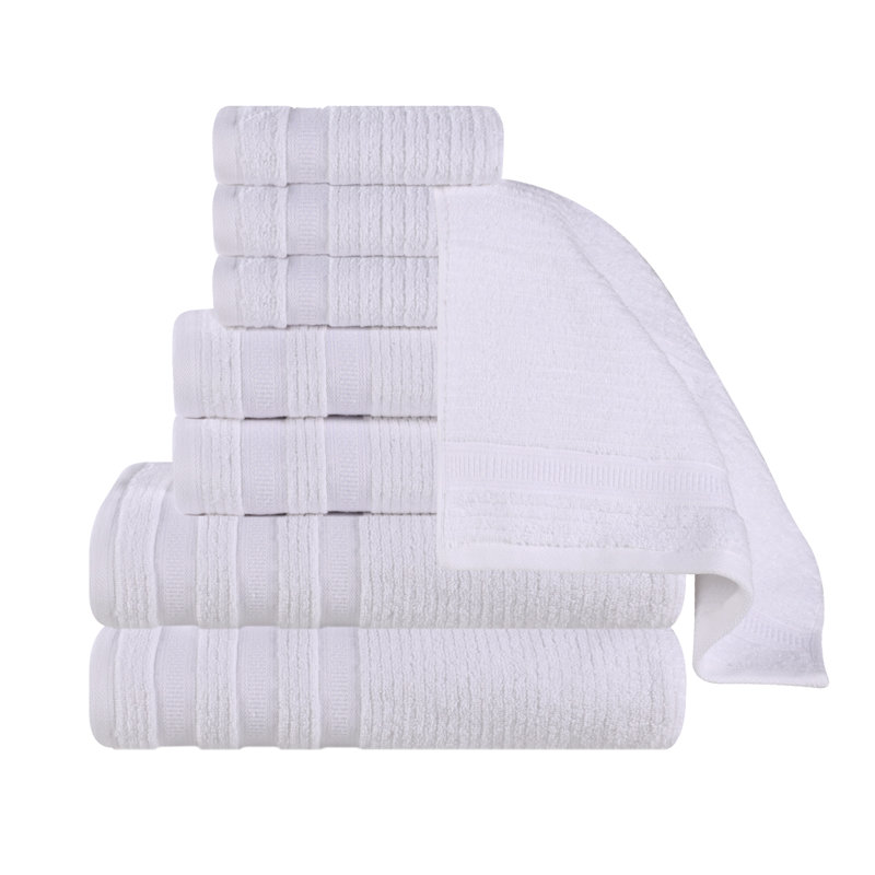 Ensemble de serviettes de salle de bain 8 pièces Orley Zero Twist, Blanc, Ensemble de serviettes 8 pièces