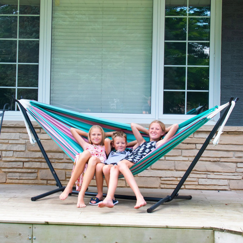 Double Classic Hammock with Stand, Black, Watermelon, 104cm H x 250cm L x 109cm W
