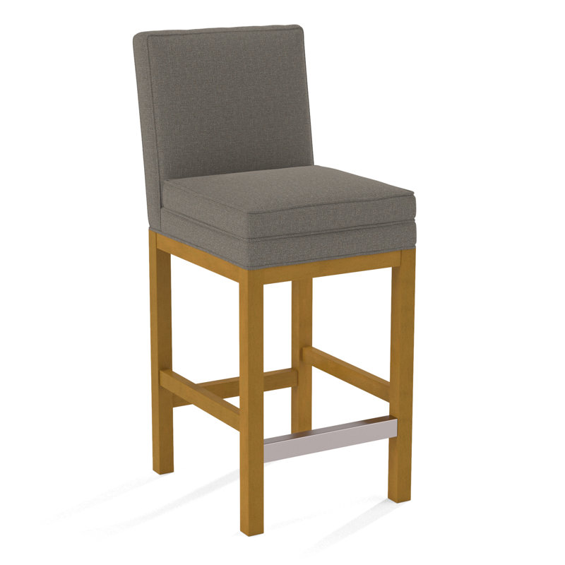 Upholstered Stool, Honey Finish, Gray Sugar Performance; 0863-84