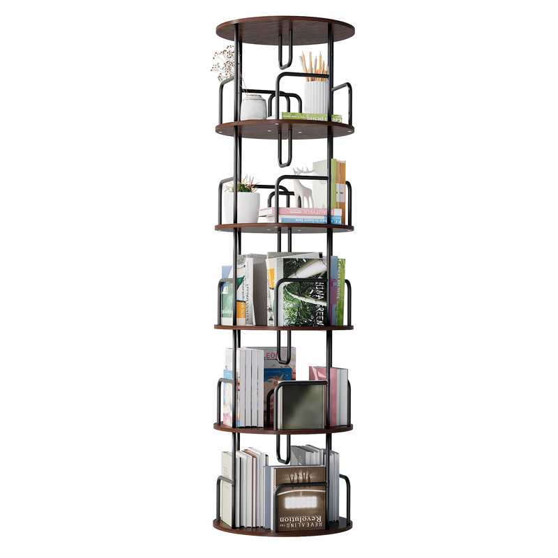 Tour de bibliothèque rotative à 360 ° à 5 niveaux avec plateau tournant lisse, rangement vertical peu encombrant pour livres et décorations.