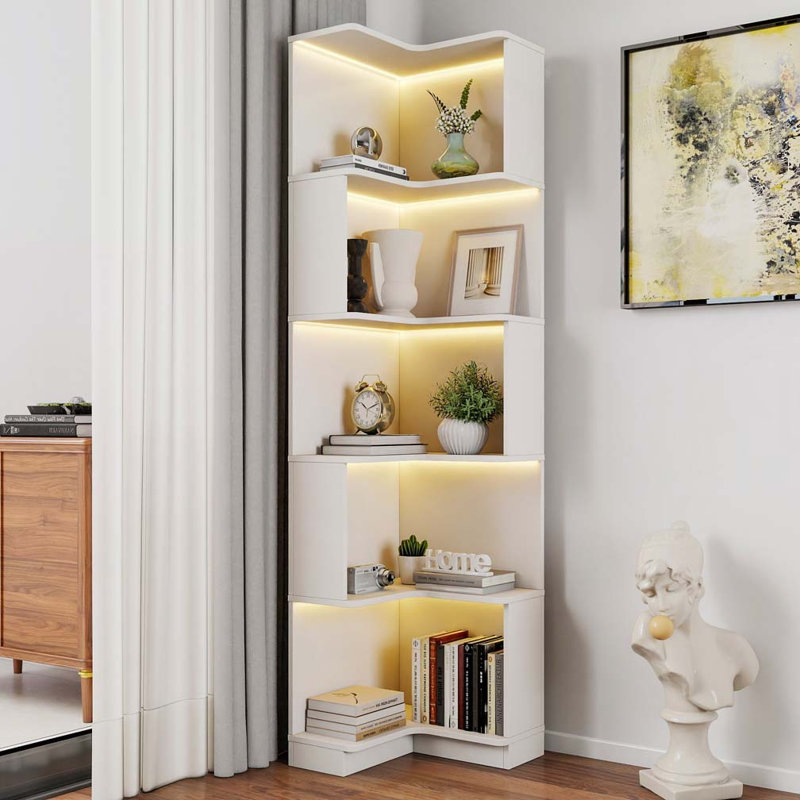 Bibliothèque d'angle à 5 niveaux avec chicane, Blanc