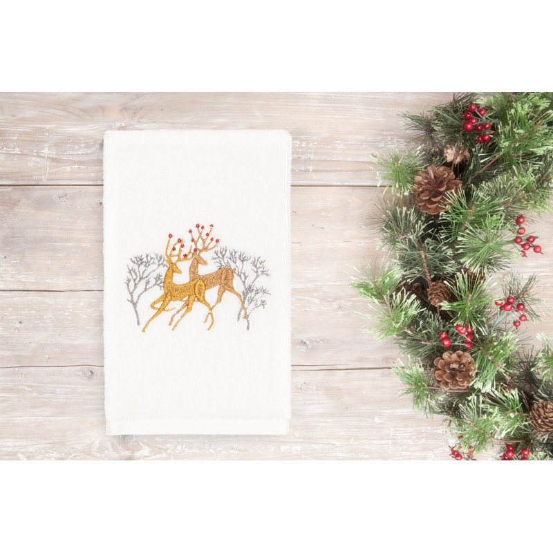 Christmas Midweight Hand Towel, White