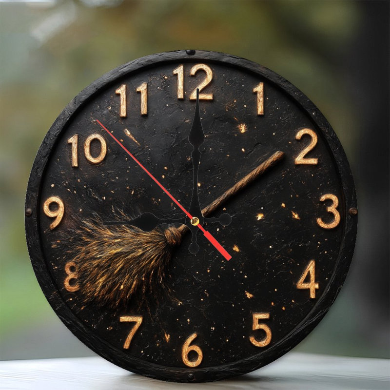 Horloge magique avec aiguilles à balai